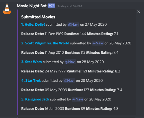 Movie Night Bot For Discord